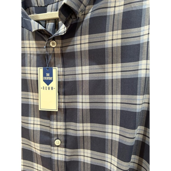 Rowm Designer Blue Plaid XXL * Long Sleeve Collared Shirt Versatile Mens Fashion - Picture 4 of 7